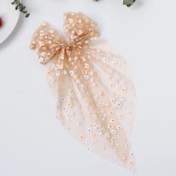 1pc Girls Wedding Decor Embroidery Lace Bow Long Tail Hair Accessory Kids Party Wear Hair Clip Teenage Fahion Ponytail Barrettes