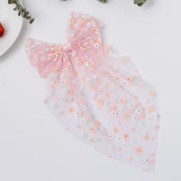 1pc Girls Wedding Decor Embroidery Lace Bow Long Tail Hair Accessory Kids Party Wear Hair Clip Teenage Fahion Ponytail Barrettes