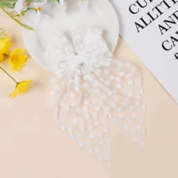 1pc Girls Wedding Decor Embroidery Lace Bow Long Tail Hair Accessory Kids Party Wear Hair Clip Teenage Fahion Ponytail Barrettes