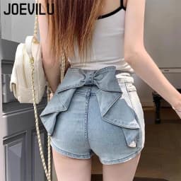 Women's Sexy Denim Shorts Y2K Petite High Waisted Hip Lifting Shorts with Personality 3D Bow Detail Slim Summer Hot Pants