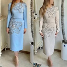 Customized Jersey Pattern Sequined Straight O-Neck Midi Dresses Bespoke Occasion Party Formal Simple Matching