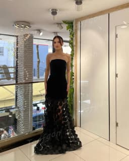 Toofgon Strapless Black Mermaid Long Evening Dresses Customized 3D Lace Skrit Special Occasion Formal Party Dress Prom Gowns