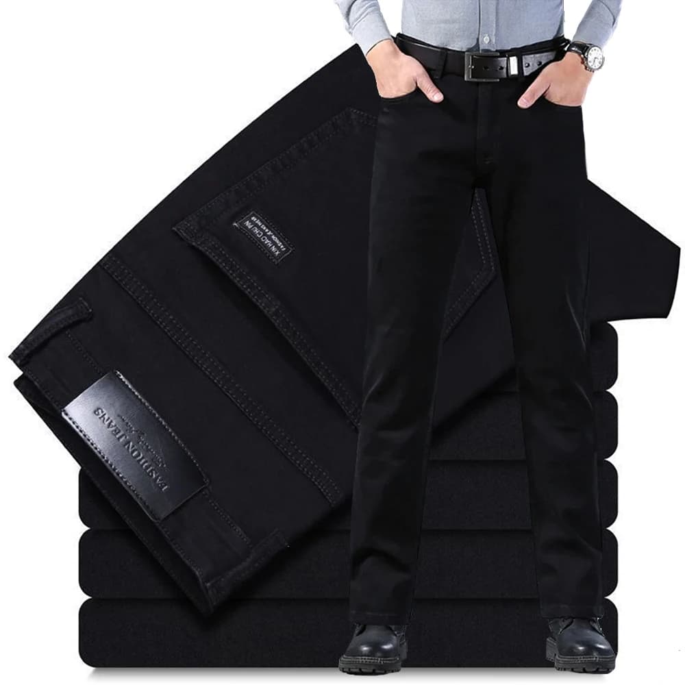 Spring Autumn Vintage Black Business Jeans Men Casual Straight Stretch Classic Work Denim Trousers Korean Comfortable Brand Pant