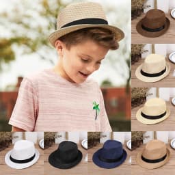 Children Kids Summer Beach Straw Hat Jazz Panama Breathable Hat Large Brim Outdoor Breathable Hats Girls Boy Sunhat