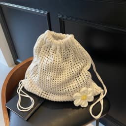 Solid Color Knitting Shoulder Bag Large Capacity Bohemian Crochet Backpack Hollow Out Versatile Beach Travel Tote Bag For Women