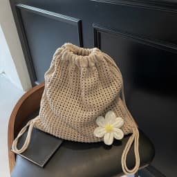 Solid Color Knitting Shoulder Bag Large Capacity Bohemian Crochet Backpack Hollow Out Versatile Beach Travel Tote Bag For Women