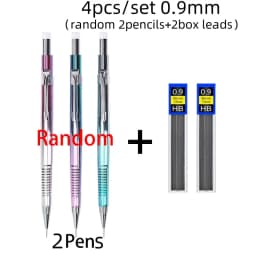 New Creative 2 In 1 Mechanical Pencil & Blue Ballpoint Pens Set, 0.3 0.5 0.7 0.9mm Automatic Pencil With Eraser Writing Supplies