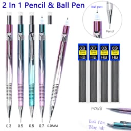 New Creative 2 In 1 Mechanical Pencil & Blue Ballpoint Pens Set, 0.3 0.5 0.7 0.9mm Automatic Pencil With Eraser Writing Supplies