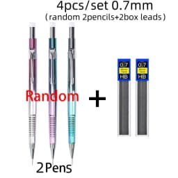 New Creative 2 In 1 Mechanical Pencil & Blue Ballpoint Pens Set, 0.3 0.5 0.7 0.9mm Automatic Pencil With Eraser Writing Supplies