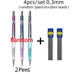 New Creative 2 In 1 Mechanical Pencil & Blue Ballpoint Pens Set, 0.3 0.5 0.7 0.9mm Automatic Pencil With Eraser Writing Supplies