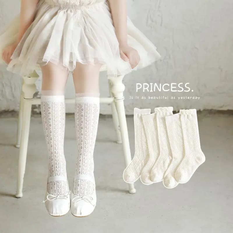 Summer 3-12Y Kids Girls Mid-tube Socks Children Girl Knee High Thin Beige Lace Princess Socks Babys Girls Stockings Cotton Socks