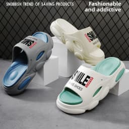 Men Thick Sole Summer Beach Slides Bathroom Anti Slip Slipper Soft Sandals Simplicity Ultra Light Letter Shoes Men Slippers