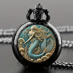 Exquisite Vintage Mermaid Pattern Pocket Watch Design with Necklace,Precise Quartz Movement Watch,Great Gift for Women and Girls
