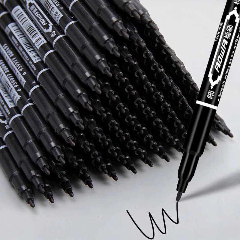 10Pcs Double Tip Permanent Markers Pens Waterproof Oily Fine Tip Black Painting Marker Graffiti Marking Pens School Supplies
