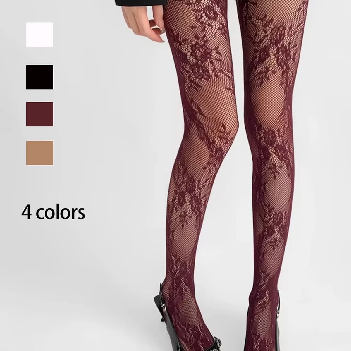 1 Piece Women 4 Colors Black White Wine Khaki Floral Romantic Hollow Out Lady Sexy Fashion Fishnet Tight Pantyhose