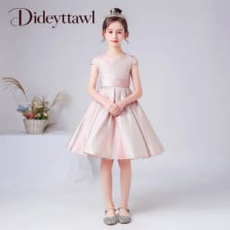 DIDEYTTAAL Customized Pink Shining Satin Flower Girl DressShort Wedding Birthday Party Gown Girls Princess Formal Pageant Bowtie