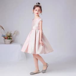DIDEYTTAAL Customized Pink Shining Satin Flower Girl DressShort Wedding Birthday Party Gown Girls Princess Formal Pageant Bowtie