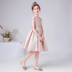 DIDEYTTAAL Customized Pink Shining Satin Flower Girl DressShort Wedding Birthday Party Gown Girls Princess Formal Pageant Bowtie