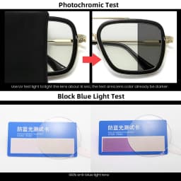 Square Photochromic Glasses Men Anti Blue Light Blocking Eyeglasses Computer Ray Retro Unisex Tony Stark Goggles
