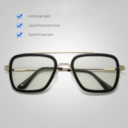 Square Photochromic Glasses Men Anti Blue Light Blocking Eyeglasses Computer Ray Retro Unisex Tony Stark Goggles