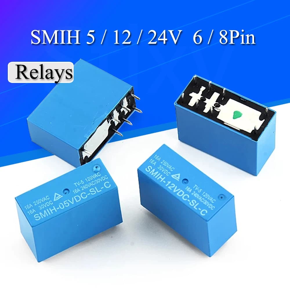 2-20PCS 5v 12v 24v SMIH-05VDC-SL-C SMIH-12VDC-SL-C SMIH-24VDC-SL-C Relays 250V 16A 8PIN SMIH-05V 12V 24VDC-SL-A 6Pin Relay