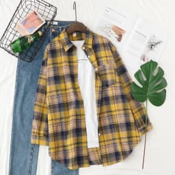 Loose Casual Style Women's Yellow Red Plaid Shirt 2023 New Womens Tops Large Size Long Sleeve Shirts Boutique Clothing