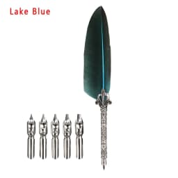 1 Set Multicolor Retro Quill Dip Pen Turkey Feather Pen Quill Oblique + 5 Nibs+ Pen Set Gift Writing Tools Office School Supply