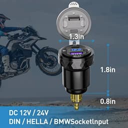 DIN Hella Plug to USB C PD 3.0 QC 3.0 USB Charger Power Adapter Voltmeter with ON-Off Switch for BMW Ducati Triumph Motorcycle