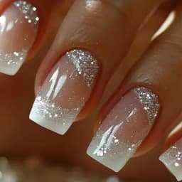 24Pcs Short Square Coffin False Nails Square Fake Nails with Glue French Glitter Wearable Acrylic Nails Set Press on Nail Tips