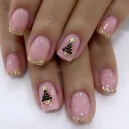 24Pcs Short Square Coffin False Nails Square Fake Nails with Glue French Glitter Wearable Acrylic Nails Set Press on Nail Tips