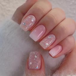 24Pcs Short Square Coffin False Nails Square Fake Nails with Glue French Glitter Wearable Acrylic Nails Set Press on Nail Tips