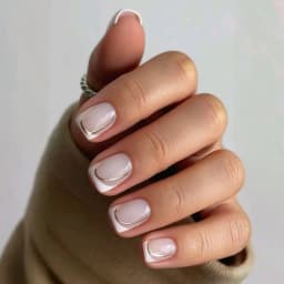 24Pcs Short Square Coffin False Nails Square Fake Nails with Glue French Glitter Wearable Acrylic Nails Set Press on Nail Tips