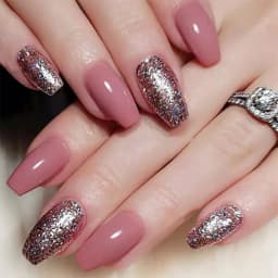 24Pcs Short Square Coffin False Nails Square Fake Nails with Glue French Glitter Wearable Acrylic Nails Set Press on Nail Tips