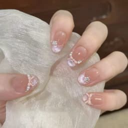 24Pcs Short Square Coffin False Nails Square Fake Nails with Glue French Glitter Wearable Acrylic Nails Set Press on Nail Tips
