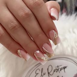 24Pcs Short Square Coffin False Nails Square Fake Nails with Glue French Glitter Wearable Acrylic Nails Set Press on Nail Tips