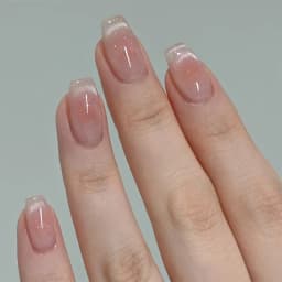 24Pcs Short Square Coffin False Nails Square Fake Nails with Glue French Glitter Wearable Acrylic Nails Set Press on Nail Tips