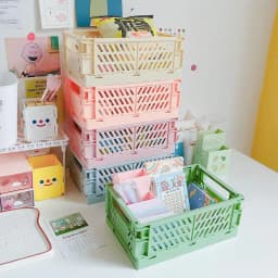 New Mini Plastic Stackable Foldable Stationary Holder Simple Cute Student Office Desktop Storage Box Stationery Home Organizer