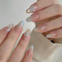 24pcs/Box Long Coffin False Nails Art Rose with Glue Wearable Nude Pink White Color Jelly Nails Tips Full Cover Press on Nails