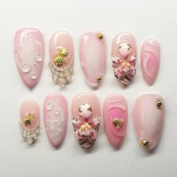 24pcs/Box Long Coffin False Nails Art Rose with Glue Wearable Nude Pink White Color Jelly Nails Tips Full Cover Press on Nails