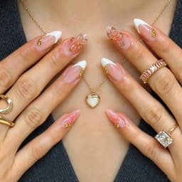 24pcs/Box Long Coffin False Nails Art Rose with Glue Wearable Nude Pink White Color Jelly Nails Tips Full Cover Press on Nails