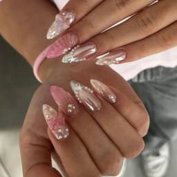 24pcs/Box Long Coffin False Nails Art Rose with Glue Wearable Nude Pink White Color Jelly Nails Tips Full Cover Press on Nails