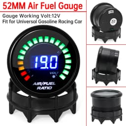 52mm Digital Air Fuel Ratio Gauge Car Gauge AFR Fit for 12V Car Voltmeter 2 in 1 Can Be Paired With Narrowband O2 Oxygen Sensor