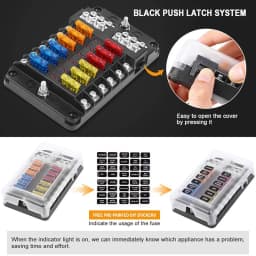 Car Boat Fuse Box Holder With 12 Way Blade Fuse Holder Block & Warning Indicator 12V~24V Power Distribution Panel Board