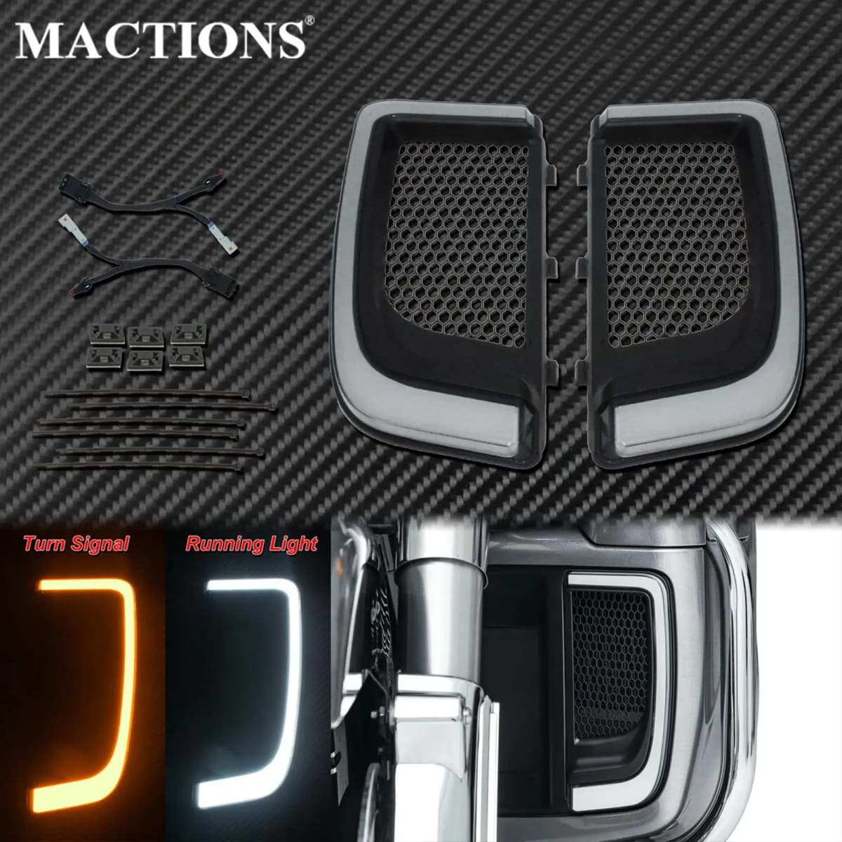 Motorcycle LED Turn Signal Light Fairing Lower Grills Black For Harley Touring Street Glide Road Glide Electra Glide FLHTK FLTRU