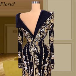Dubai Black Formal Evening Dresses Long Sleeves Mermaid Celebrity Dresses For Women Turkish Couture Beading Abiti Da Cerimonia