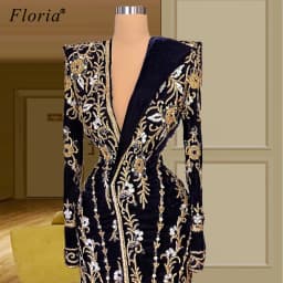 Dubai Black Formal Evening Dresses Long Sleeves Mermaid Celebrity Dresses For Women Turkish Couture Beading Abiti Da Cerimonia