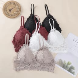 Women Triangle Bralette French Style Wireless Bra Sexy Lingerie Padded Bra Delicate Floral Lace Underwear Daily Wear One Size