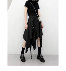 Irregular Skirt Girl's New Dark Tie Street Punk Wind Weave Buckle Medium-length Y2k Gothic Long Skirt