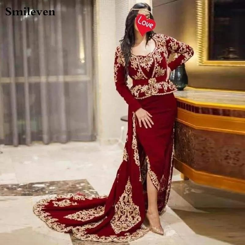 Smileven Karakou Algerian Caftan Formal Evening Dresses 4 Peices Detachable Belt Prom Dress Arabic Evening Party Gowns Customize