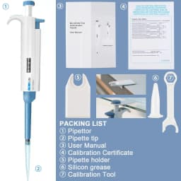 IKEME Single Channel Adjustable Volume Micropipette Laboratory Pipette Multiple Range Options 0.1μL-10mL with Pipette Tips